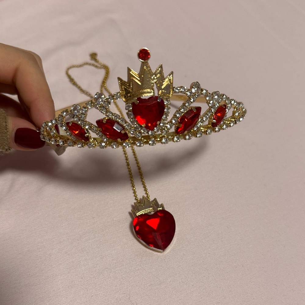 Gold and Red Heart Tiara with Necklace
